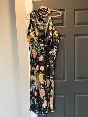 Black Floral Halter Midi Dress